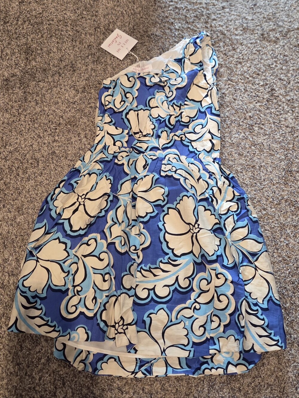 Blue Floral One-Shoulder Dress
